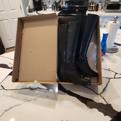 Black Leather Knee High Boots