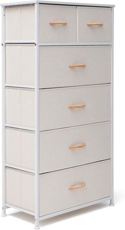 6 Drawers Fabric Dresser, Tall Skinny Dresser, Storage Organizer Tower, (Beige)