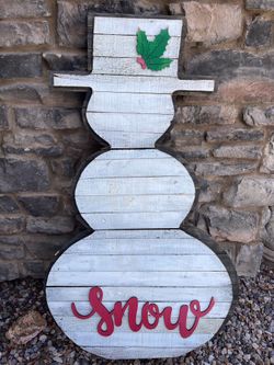 Rustic Wooden Snowman Freestanding or Hanging Plaque/ Sign