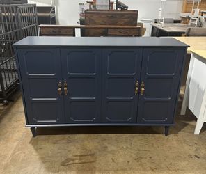 55 inch Mid Century Sideboard Buffet Cabinet with Storage, Vintage Sideboard Cabinet with Adjustable Shelves and Carved Handle, Blue