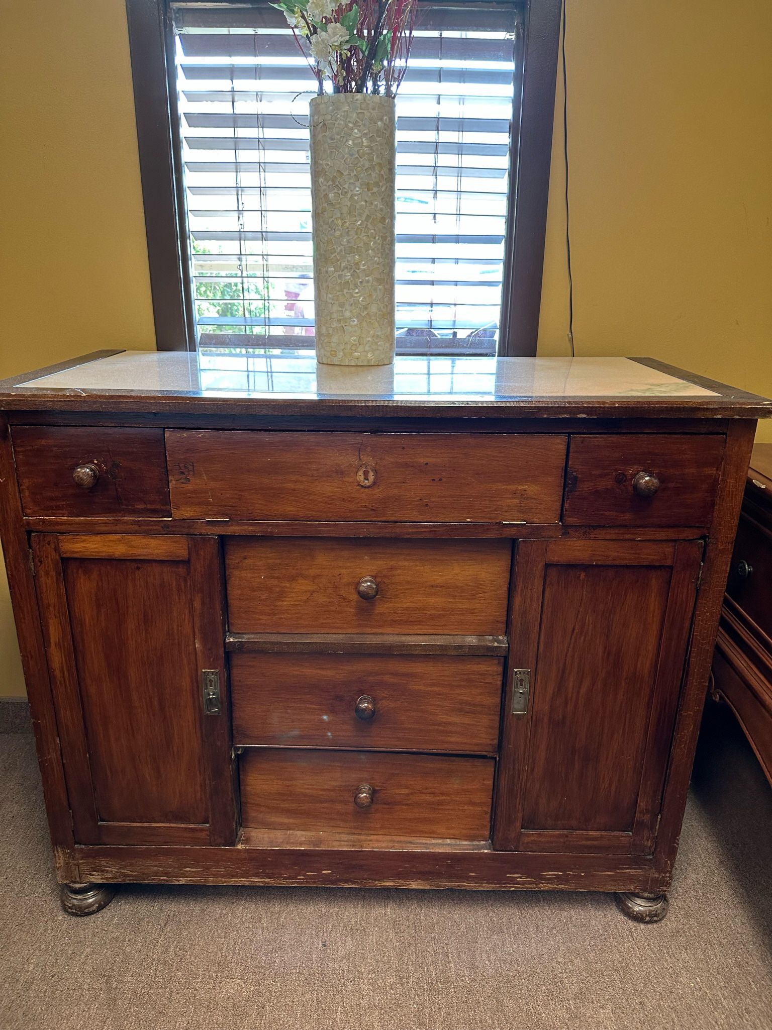 Antique Wood Armoire Chest Drawers Marble Top
