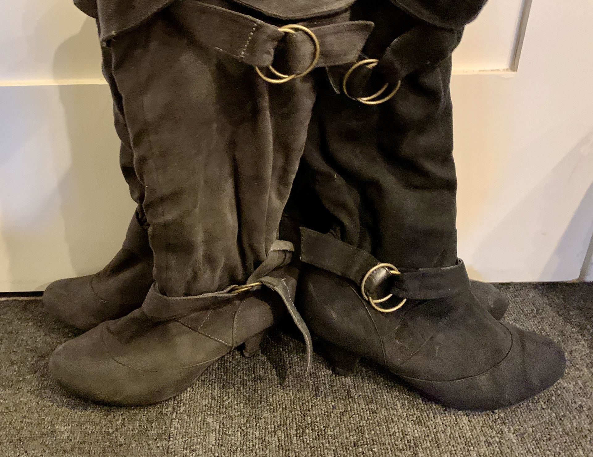 Black & Dark Grey Boots (~6.5; heels are worn down)