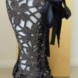 LADY COUTURE LACE UP FLORAL STILETTO BLACK BOOTS - Sz 39