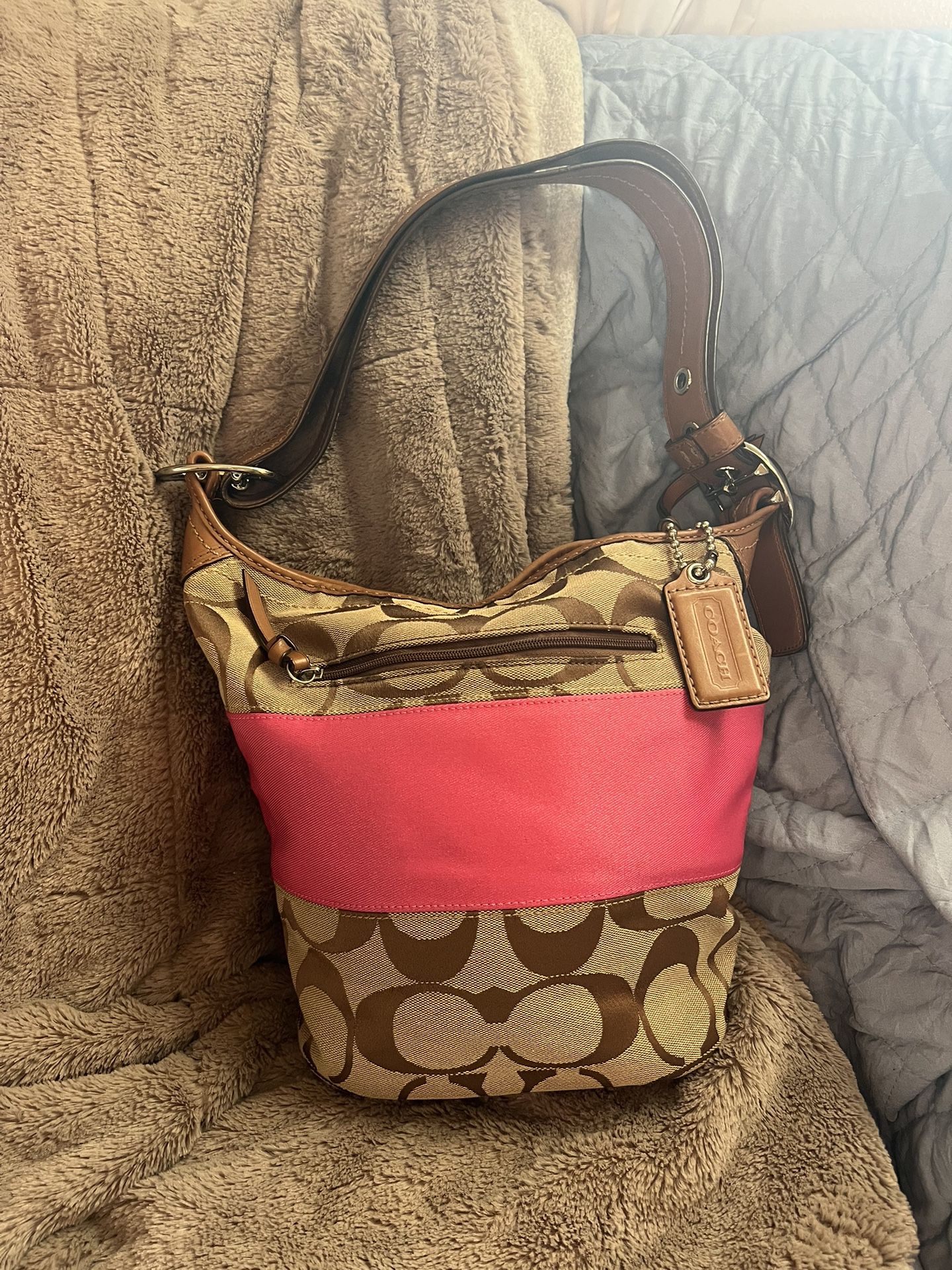 Tan And Pink Coach Purse
