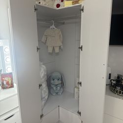 Hitow White Minimalist Armoire Corner Wardrobe Double Door and Drawer Designs