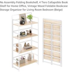 No Assembly Folding Bookshelf, 4 Tiers Collapsible Book Shelf for Home Office, Vintage Wood Foldable Bookcase Storage Organizer for Living Room Bedroo