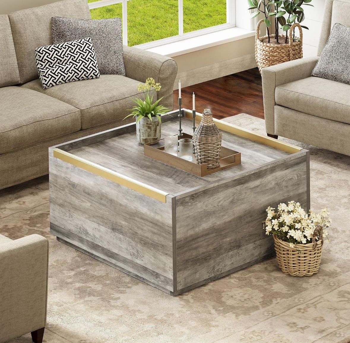 Farmhouse Square Coffee Table With Storage