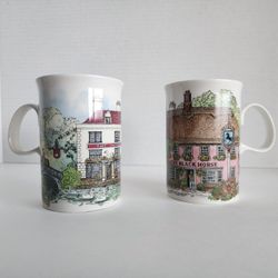 Dunoon Mugs The Black Horse Pub Made & The White Swan Village Inn Made In Scotland Bone China 