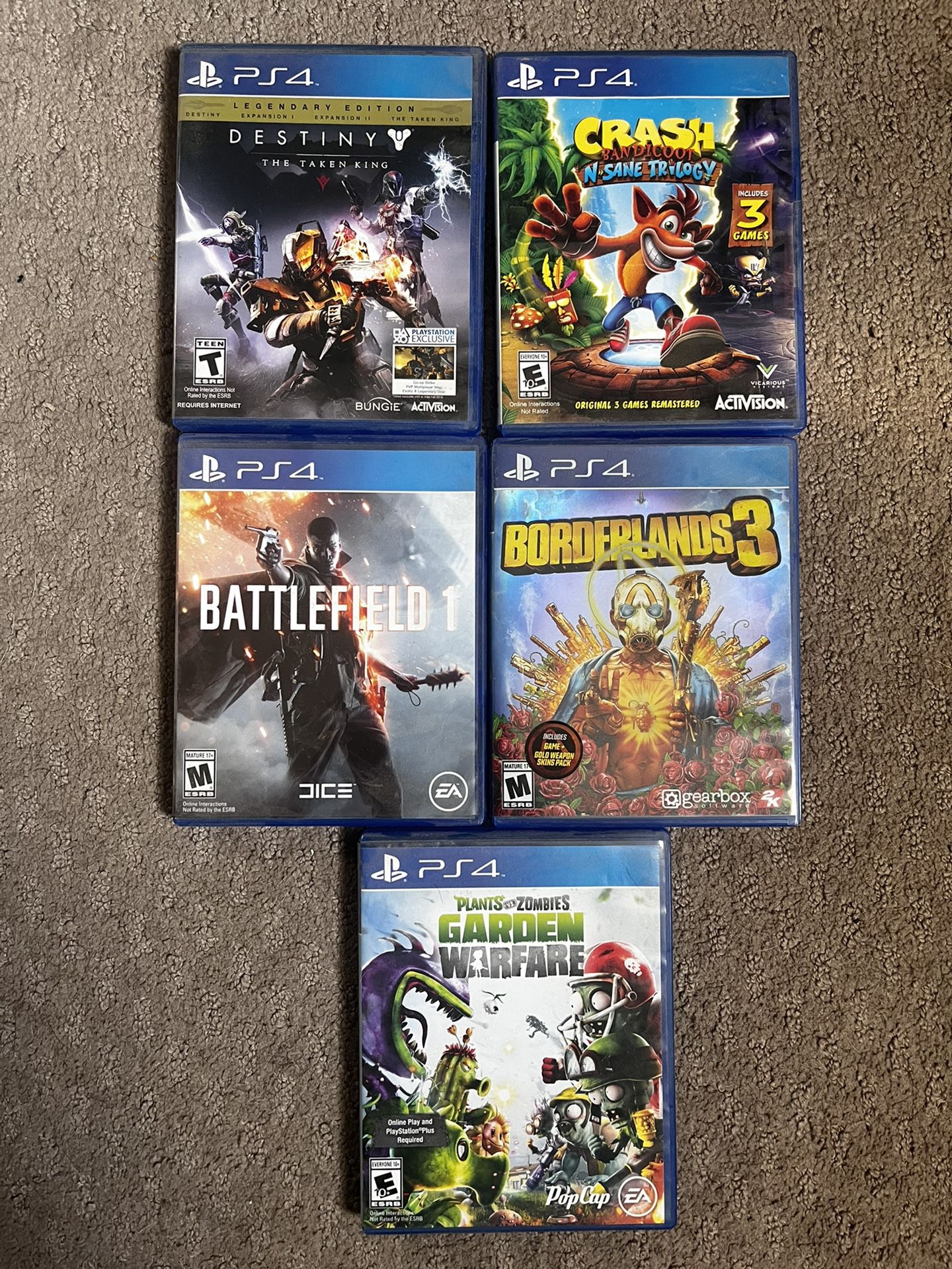 PS4 Lot : Destiny, Battlefield 1, Crash Bandicoot, Borderlands 3, Garden Warfare 