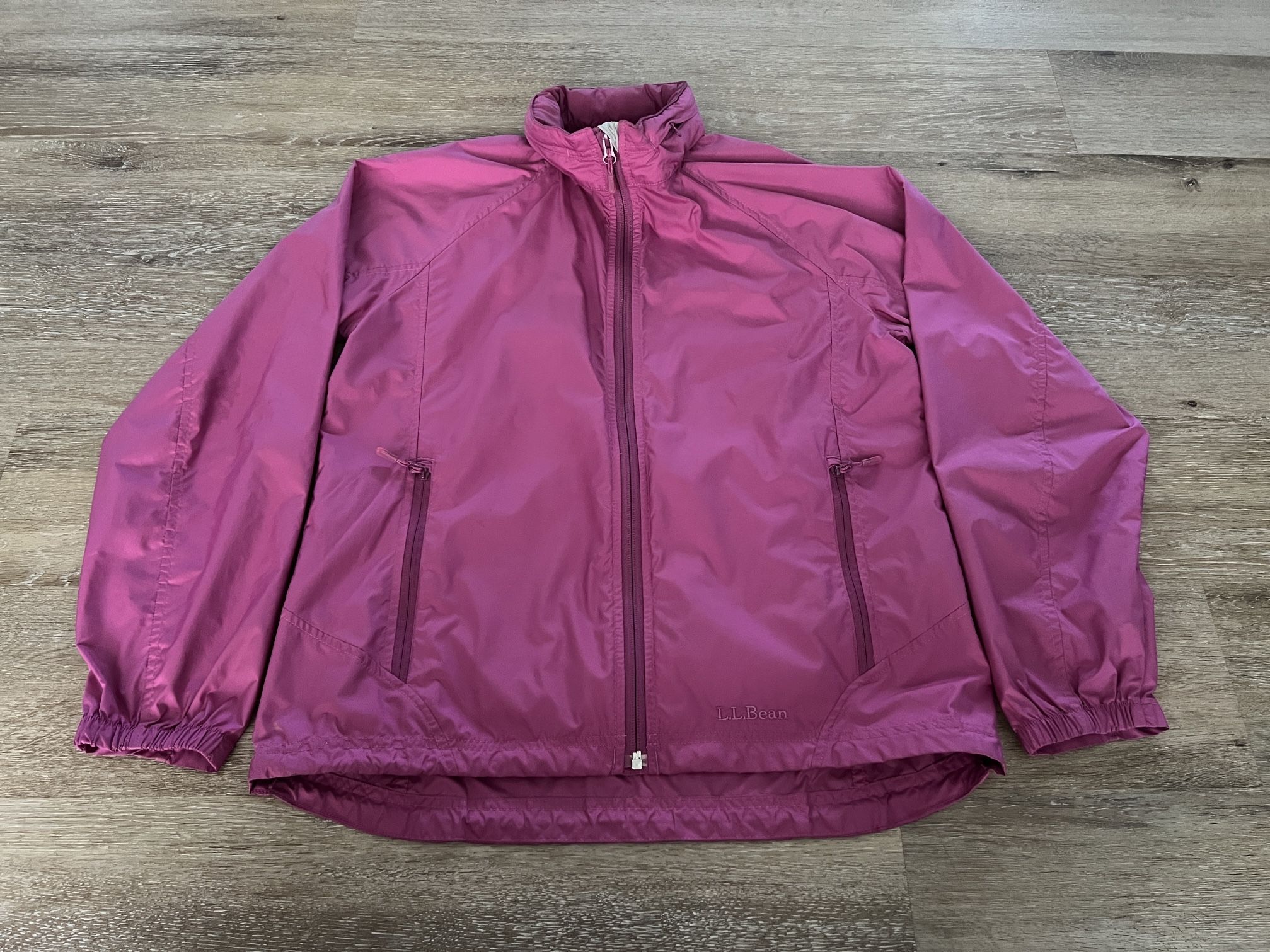 LL Bean Full Zip Windbreaker Rain Jacket Womens Size S Pink Packable Hood