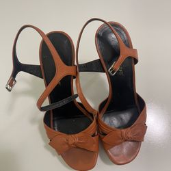 Authentic Saint Laurent Tribute Bow Sandals Cognac Leather 38