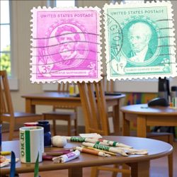 (Lot Of 2) 1940 Scott #884 #886 Famous American Artists 1 & 3-cent Post Marked Canceled. Scott #884 The stamp in the image is a 1-cent Gilbert Charles