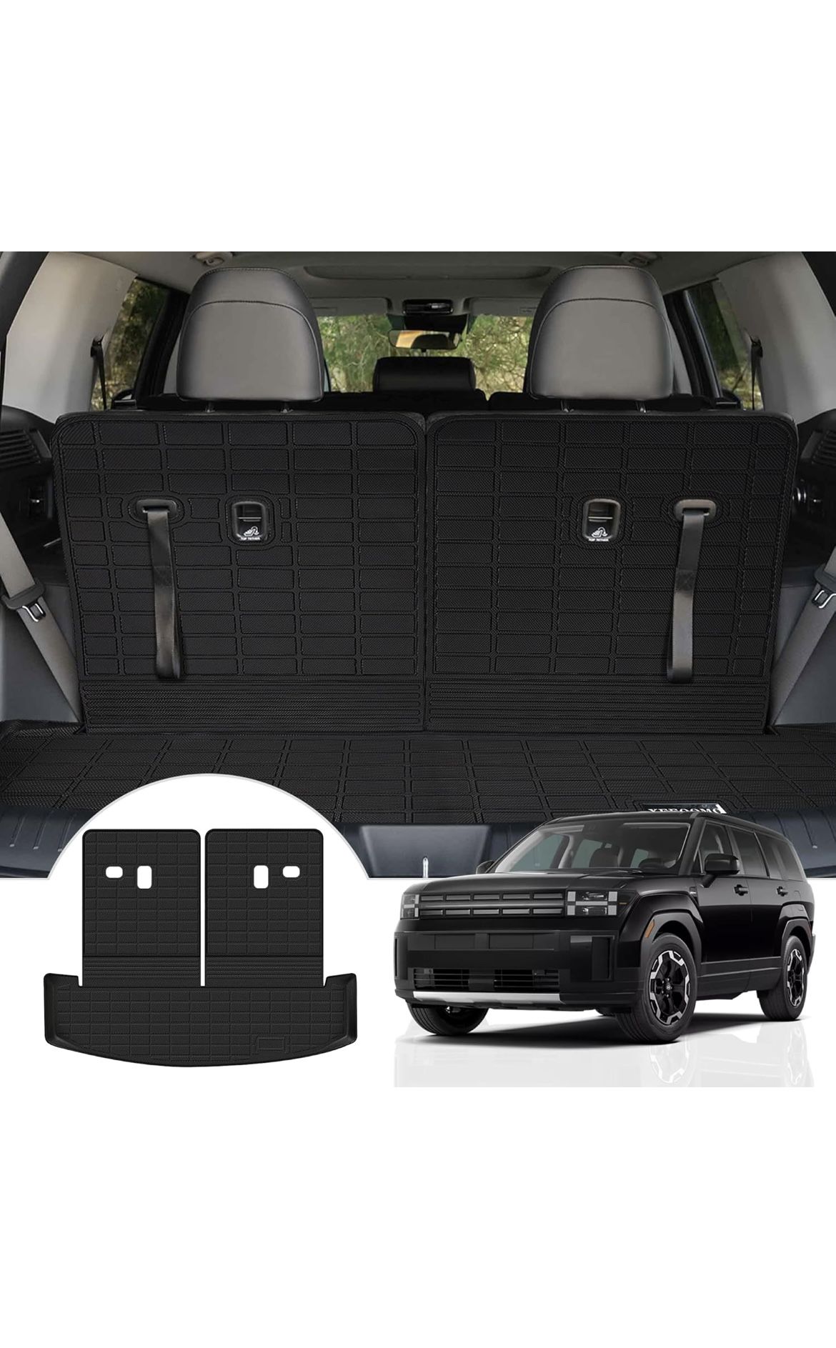Trunk Mat & Backrest Mat for 2024 & 2025 Hyundai Santa Fe Cargo Mat Liner All Weather TPE Protector Back Seat Cover 3rd Row for 2024 & 2025 Hyundai