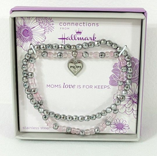 NEW Stainless Steel Crystal & Beads Mom Bracelet