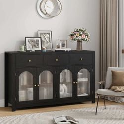 55.12'' w Sideboard Buffet with 3 Drawers, Adjustable Shelves, Storage Cabinets