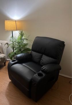Massage Recliner Chair with Heat & Vibration – Black Faux Leather