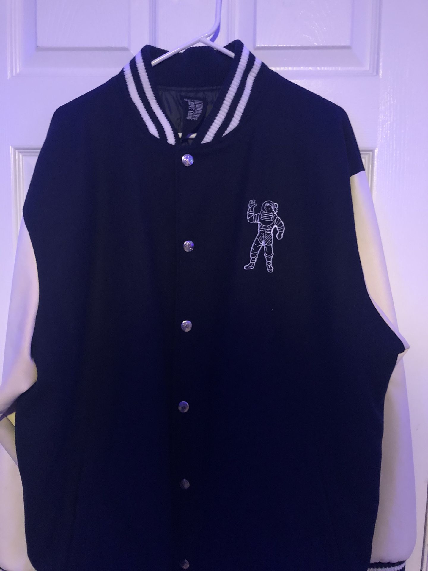 Billionaire Boys Club BBC Black White Leather Sleeve Bomber Coat Jacket 2XL