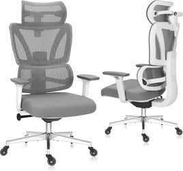 Ergonomic Mesh Office Chair with Adjustable Height Lumbar Support，3D Armrest & Headrest，Tilt Function，Blade Wheel for High Back Desk Chair, Swivel Big
