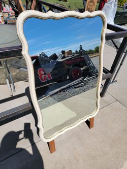 Vintage Cream Scalloped Dresser Mirror