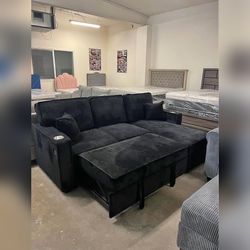 Black Pull out sofa bed sleeper sofa with Cup holders and USB