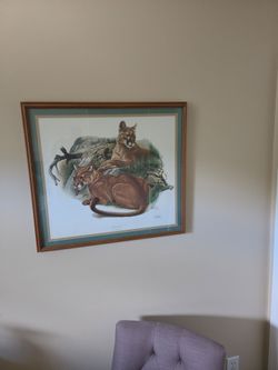 Vtg "Mountain Lion" By Richard Timm- Framed Print-27" X  25"