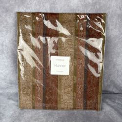 NOS Crate & Barrel Carlisle Rust Table Runner 14x90 Paisley Damask Striped 