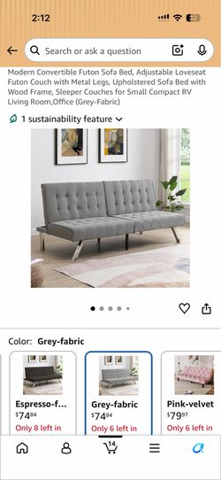 Futon Sofa Bed, Adjustable Loveseat Couch with Metal Legs,