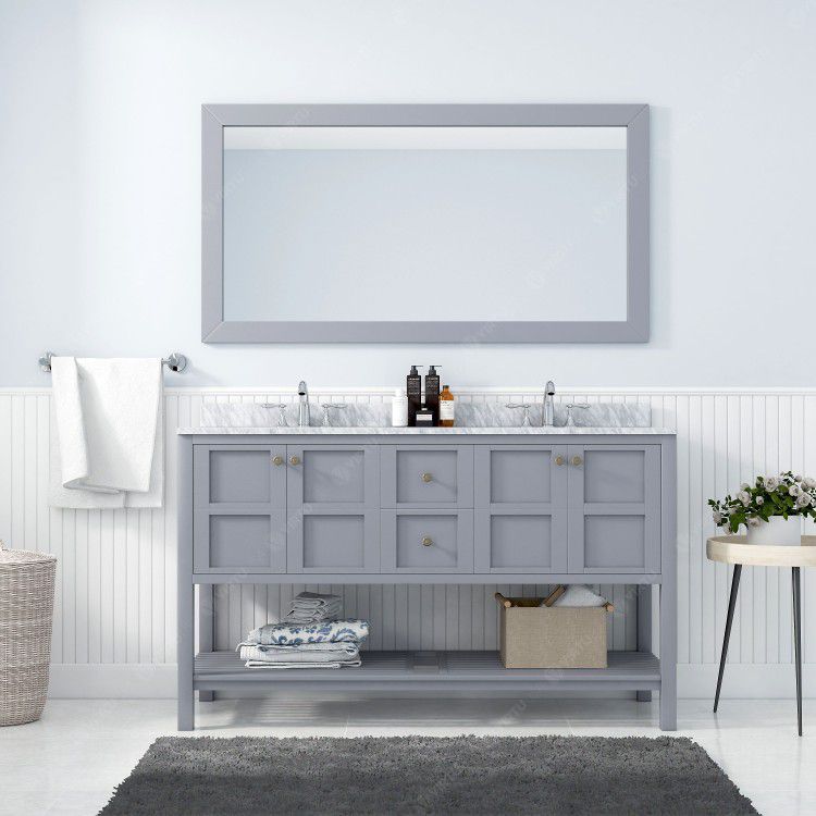 Virtu USA Winterfell 60 inch Double Round Sink Marble Top Vanity in Grey Clearance Sale