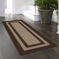 Style Selections 2x6(ft)Tufted Polyester Brown Tan Rectangular Indoor Border Global Machine washable