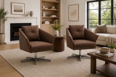 Set of 2, Modern faux leather Accent Chair Swivel for Living Room Upholstered Swivel Chairs Desk Chair Arm Chair with Metal Legs