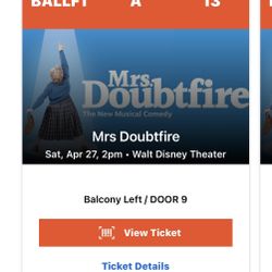 4 Tickets Mrs. Doubtfire At The Dr. Phillips Center 4/27 2PM