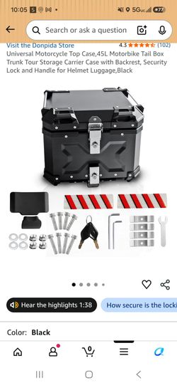 Motorcycle Top Case,45L Motorbike Tail Box Trunk Tour Storage Carrier Case with Backrest, Security Lock and Handle for