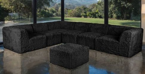 Brand New Black Super Plush Compressed Foam Modular Design Sectional Sofa w Ottoman