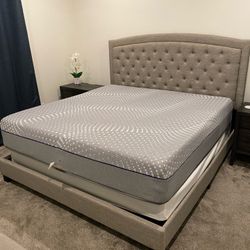 King Upholstered Bed Frame And Box Spring (no Mattress)