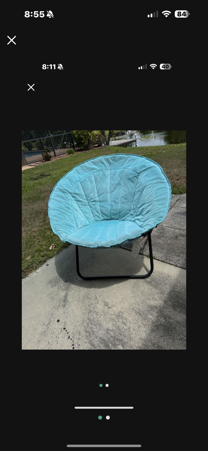 Mainstays Velvet Seashell Saucer Chair, Teal nearly new condition