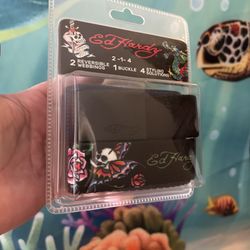 ED HARDY 2 REVERSIBLE WEBBINGS ( BELTS ) 1 BUCKLE 4 STYLING SOLUTIONS PACKAGE   🥶