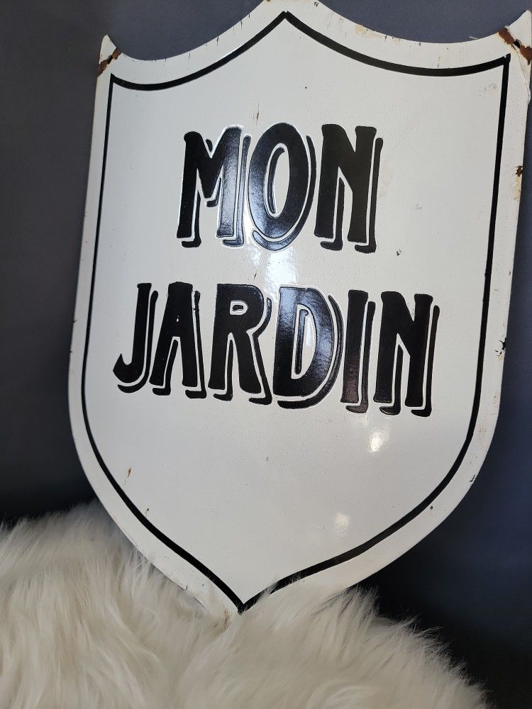 Vintage Porcelain Sheild Sign Italian Mon Jardin " My Garden " 1950's