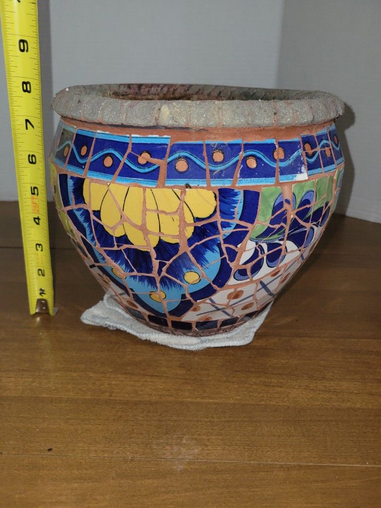 Majolica style Talavera mosaic tile flower pot planter pottery