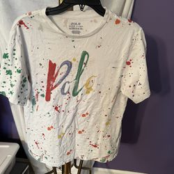 Polo Ralph Lauren Paint Splatter Rainbow Shirt Size XL  18-20 White
