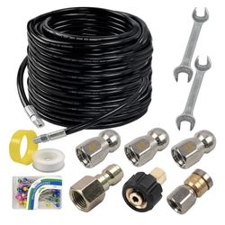) Hourleey Sewer Jetter Kit for Pressure Washer 100FT, Drain Cleaner Hose 1/4 Inch