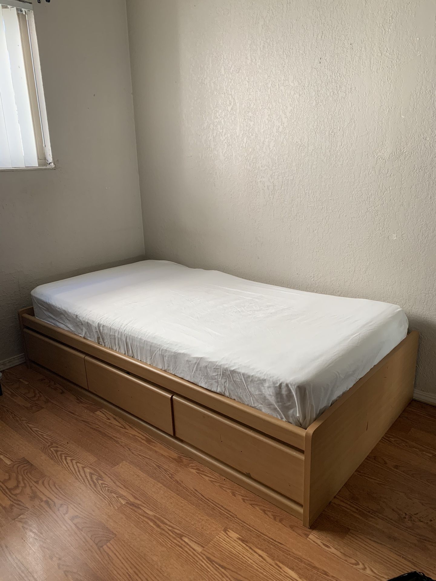 TWIN BED FRAME WITH STORAGE AND MATTRESS