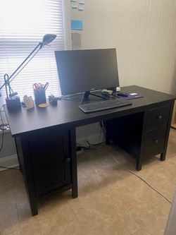 Espresso-Colored Desk with 2 Drawers and a Cabinet (61.25x25.5x29.25”)