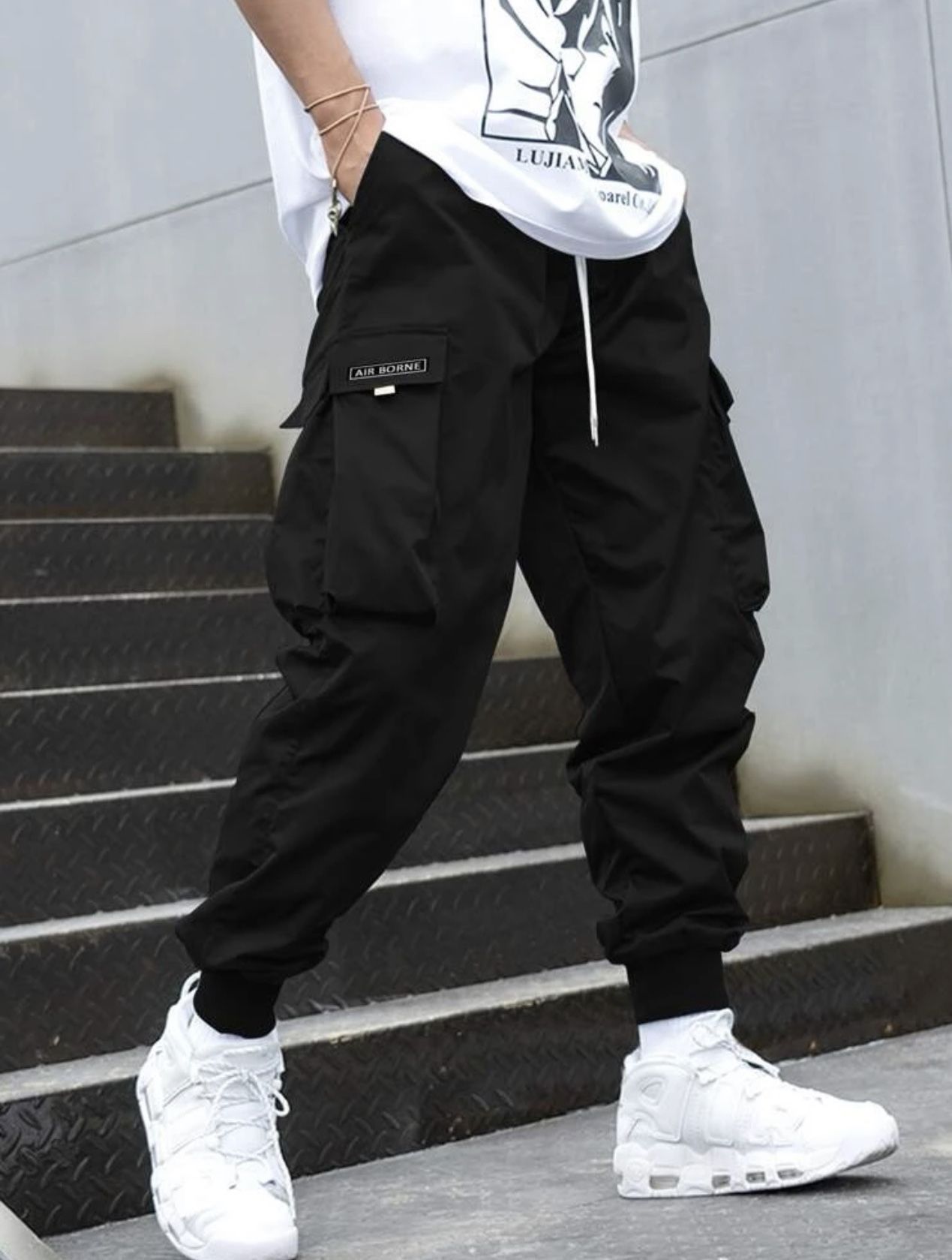 Men's Casual Drawstring Elastic Waist Flap Pocket Letter Graphic Street Jogger Cargo Pants *NEW*