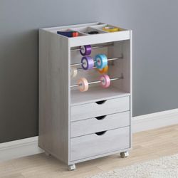 HOME OFFICE ARTS & CRAFT 3-drawer STORAGE CABINET CASTER WHEELS WHITE OAK FINISH