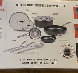 Emeril Lagasse Forever Pans, 10 Piece Cookware Set with Lids and Utensils,  Hard Anodized Nonstick Pans, Black, Dishwasher Safe, Oven Safe 