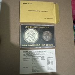 1972 India Unc Set 2 Coins, original packaging and COA,  Independence