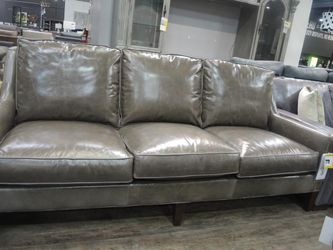 Whittemore-Sherrill Bilancia Gray Leather Nailhead Arm Sofa