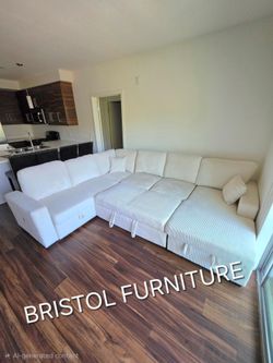 ☠️ Sectional Sofa Bed, Storage Chaise, Beige Color,  Corduroy Fabric, New in the Box.