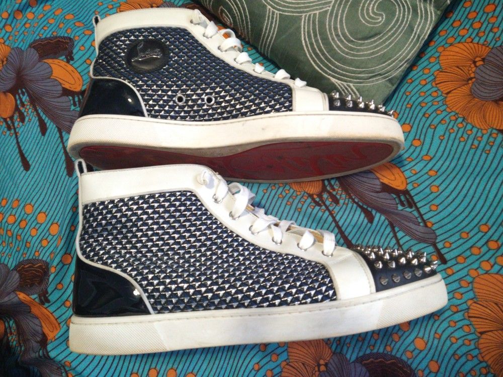 Christian Louboutin LOU SPIKES ORLATO FLAT CALF×TRESSE ハイカット スニーカー 1200269 ボルドー 40 (201400 main image 1