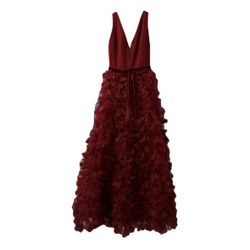 Marchesa Notte Red Ruffle Floral Applique Gown